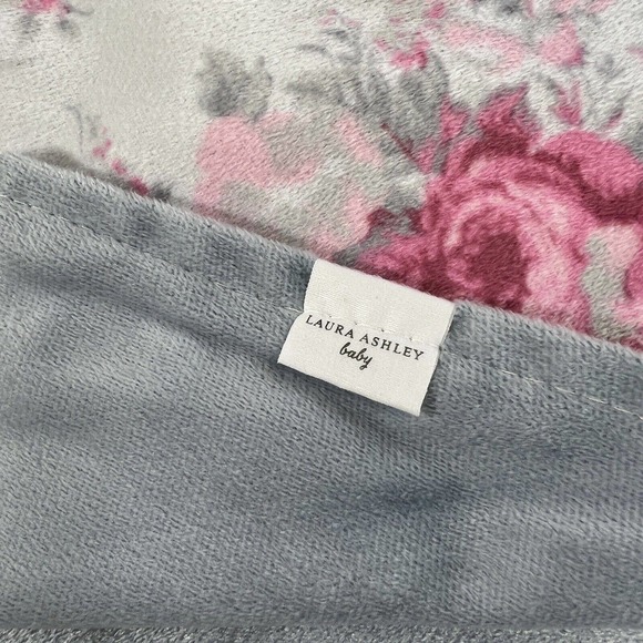 Laura Ashley floral Pink Grey Baby Blanket Minky Flannel Fleece - Picture 2 of 6
